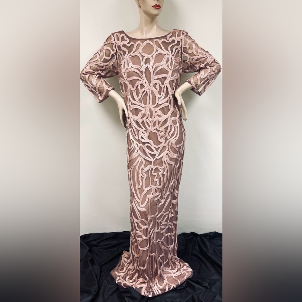 JS collections modern soutache 3/4 sleeves V-Back long dress - Picture 11 of 14